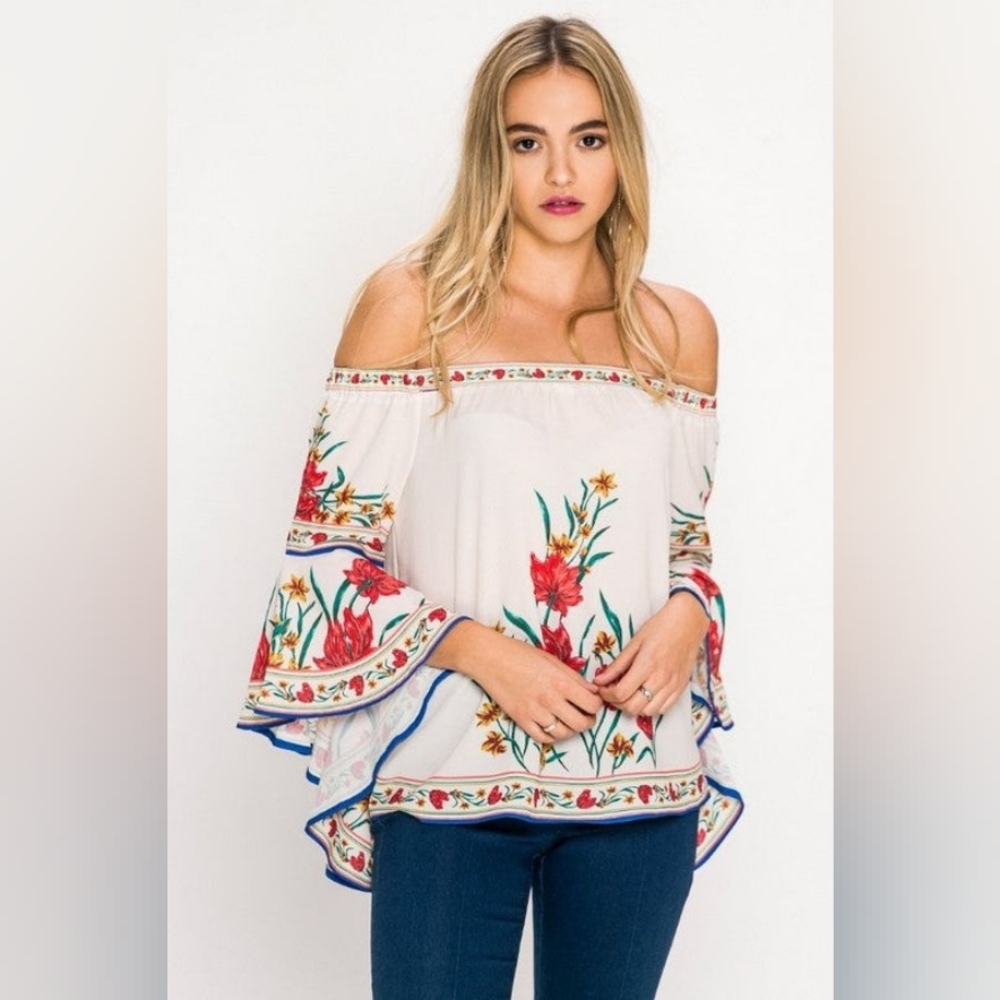 Flying Tomato White Floral Off-Shoulder Blouse
